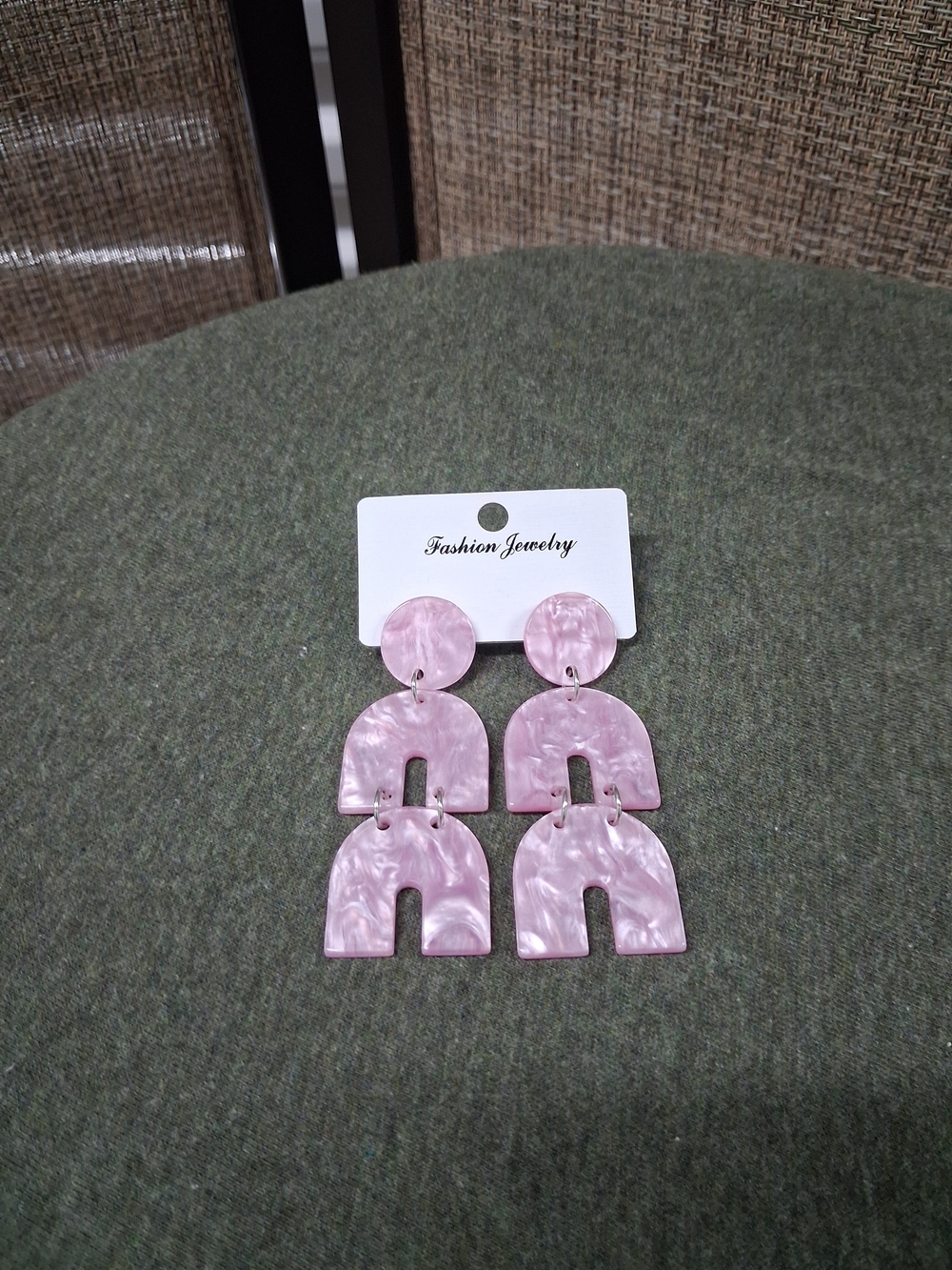 Fashion Jewelry Marble Pink Tiered Arch Dangle Earrings